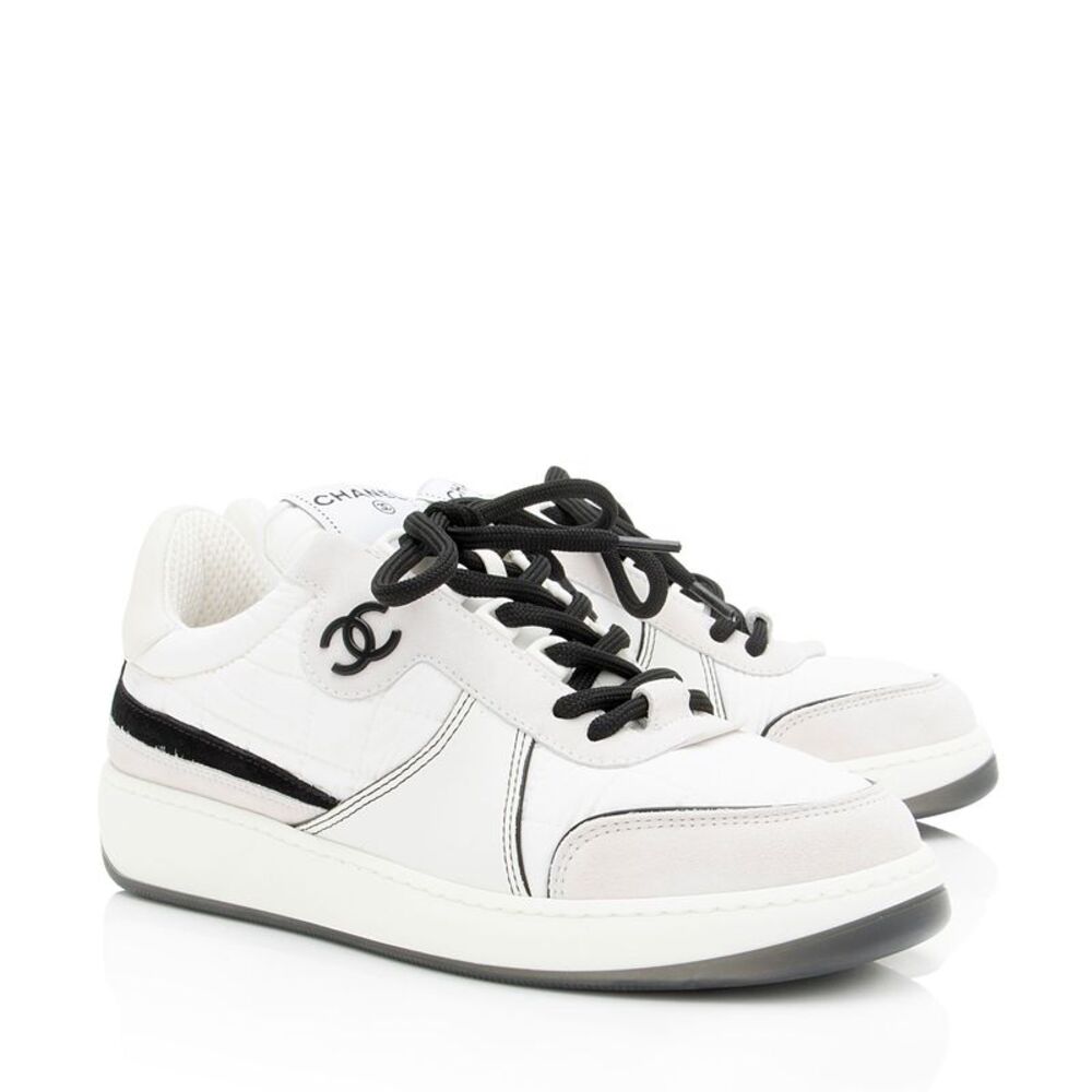 Chanel Suede Calfskin Quilted Fabric CC Sneakers - Size 8 / 38 - Picture 2 of 8